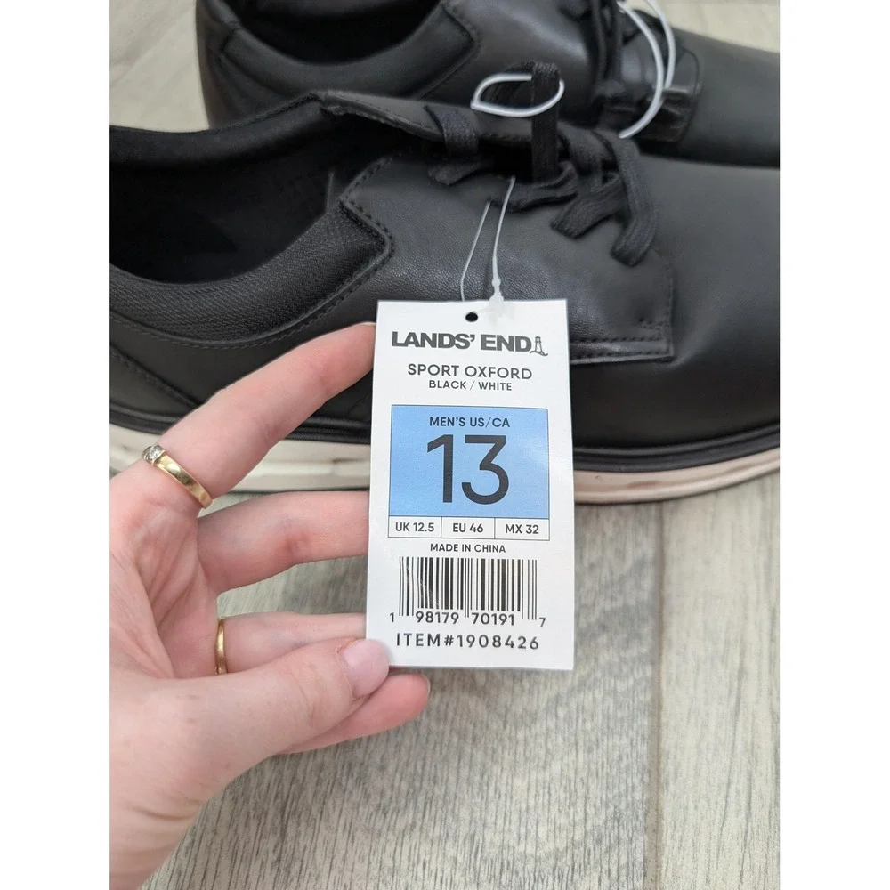 Lands' End Sport Oxford Shoes Mens Size 13 Black‎ Faux Leather Casual Sneaker